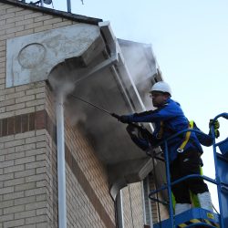 DOFF steam cleaning in cheltenham omn a cherry picker