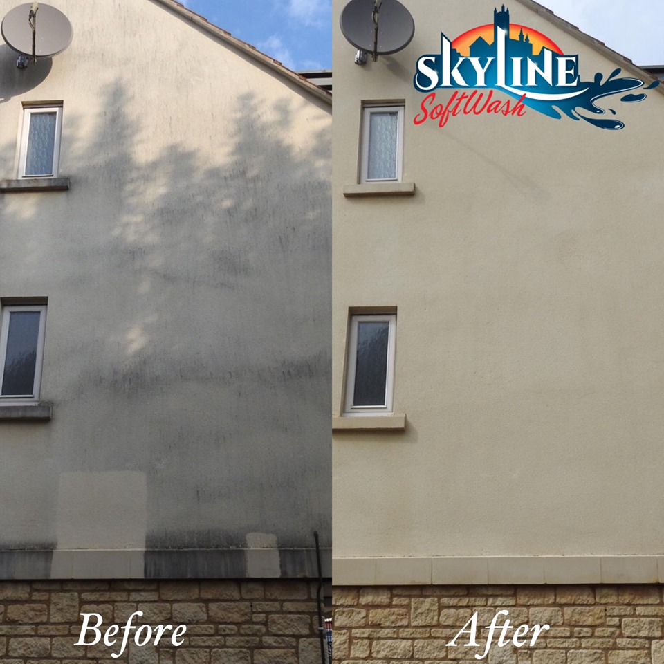 Before and after SoftWash render cleaning in Bath