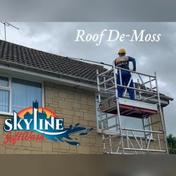 Roof Cleaning in Stround using a scaffold tower, the safe way of cleaning roofs.